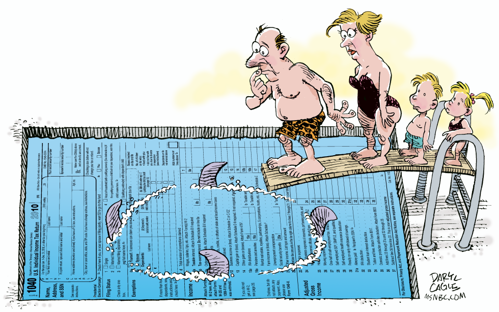 Tax Sharks: Family Dives into IRS Form 1040 Pool of Peril