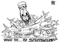 BIN LADEN GETS HIS REWARD, B/W by Randy Bish