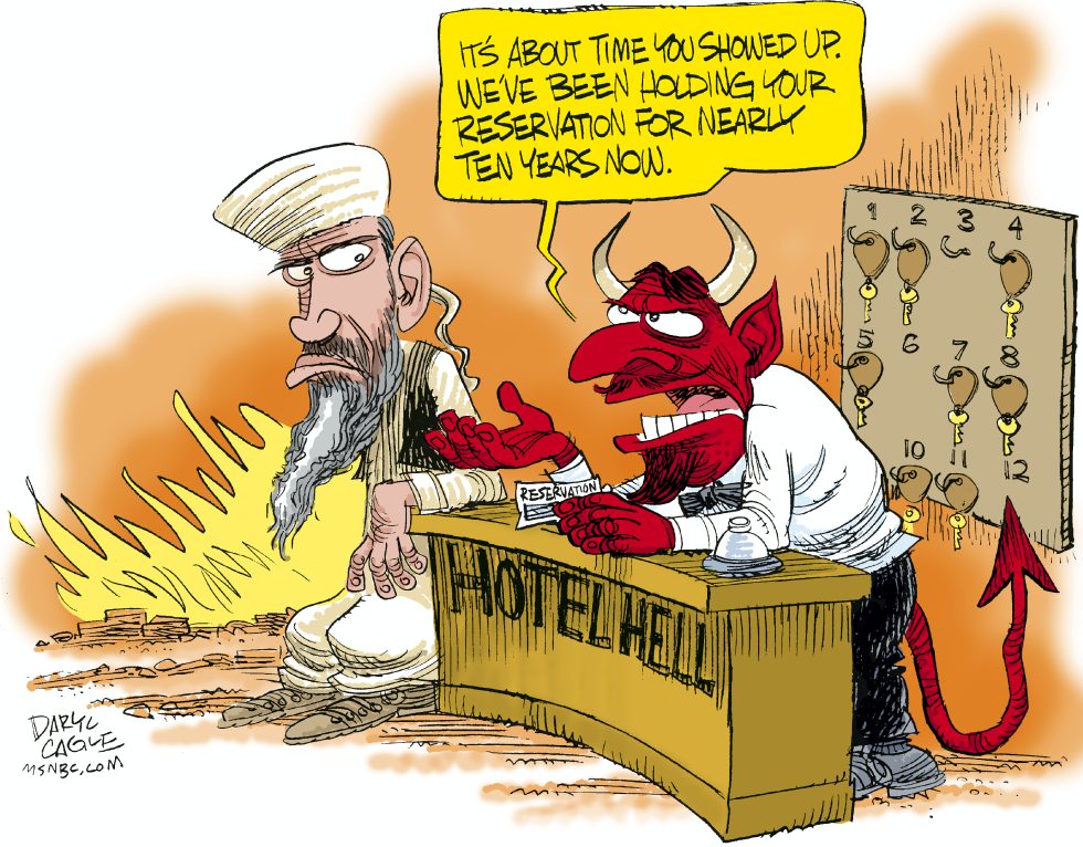  OSAMA AT HOTEL HELL  by Daryl Cagle