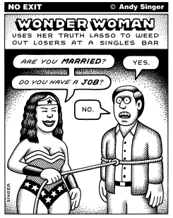 WONDER WOMAN IN SINGLES BAR by Andy Singer