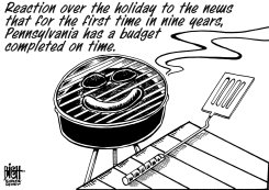 LOCAL, PA BUDGET ON TIME, B/W by Randy Bish