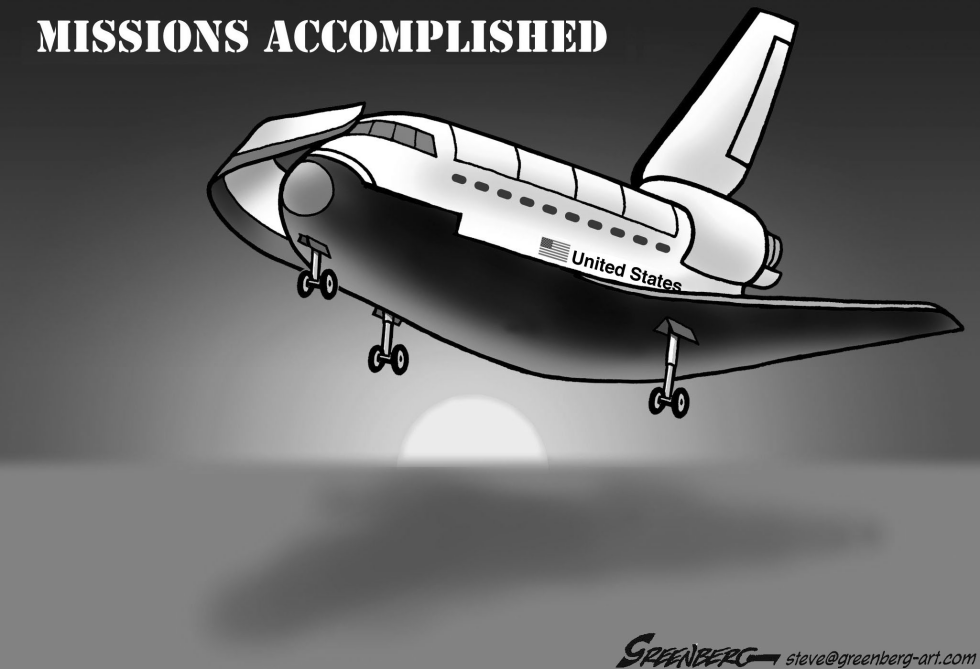 Space shuttle end corrected salute bw