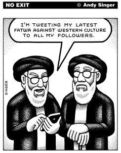 MULLAH TWEETS FATWAS by Andy Singer