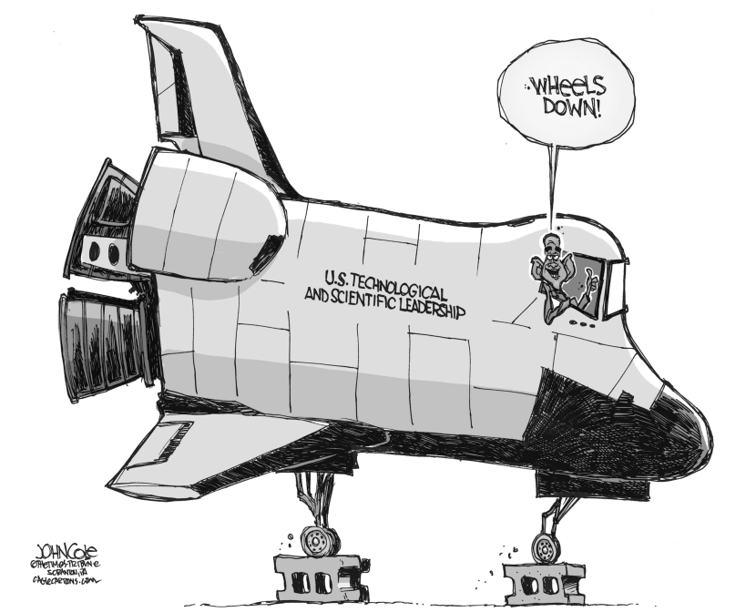 Obama and space shuttle BW