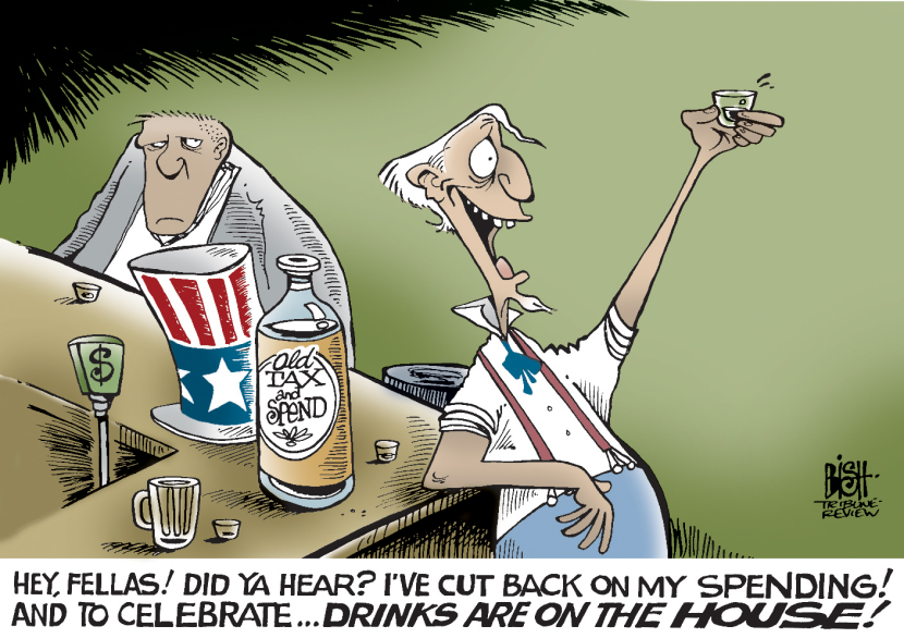 CELEBRATING SPENDING CUTS, COLOR