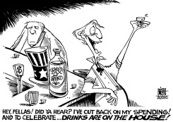 CELEBRATING SPENDING CUTS, B/W by Randy Bish