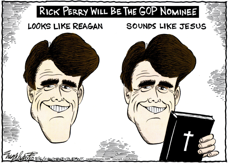 Rick Perry © Bob Englehart,The Hartford Courant,gop,republican nominations,2012 elections,republican candidates,texas,texas governor,tea party,tea party favorite