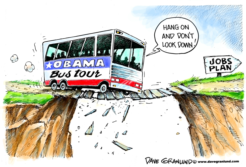  OBAMA BUS TOUR AND JOBS by Dave Granlund