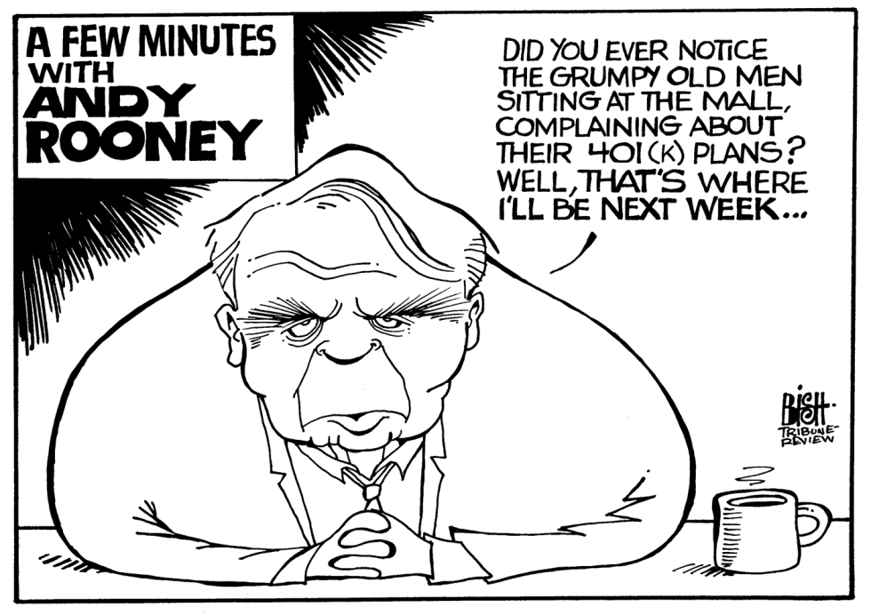 ANDY ROONEY RETIRES, B/W