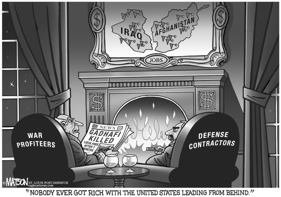 War profiteers and defense contractors lament lack of Libya contracts after Gaddafi death.